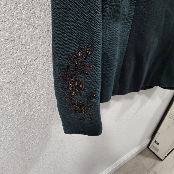 Coldwater Creek Embroidered Patchwork Blazer Jacket Womens P8 Blue Teal Metalic - Picture 12 of 14